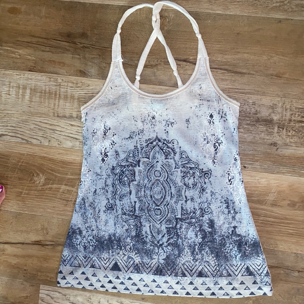 Maurices Cream and Gray Patterned Tank Top